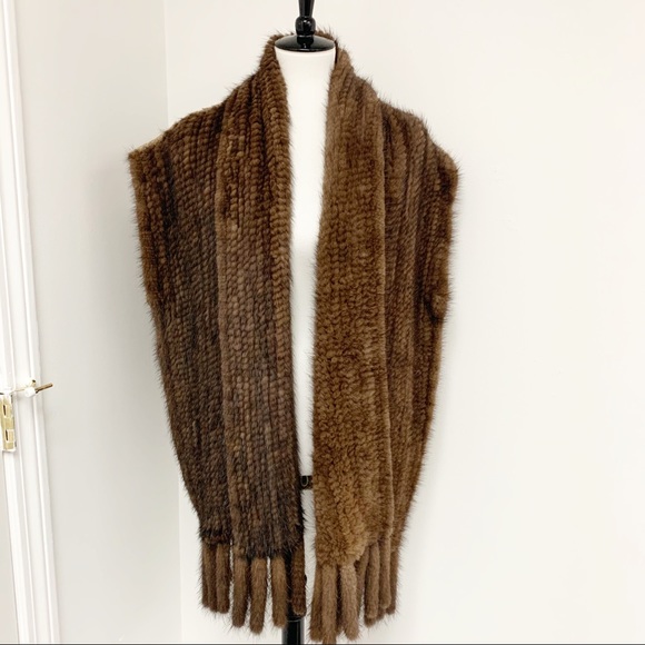 Women’s knitted mink Fur vest cover tassels Sz XL - Picture 7 of 14
